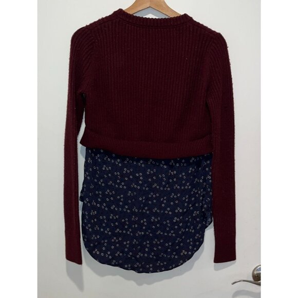 Veronica Beard Garrett Mixed Media Sweater Floral Tunic Burgundy Wool L - Picture 5 of 9